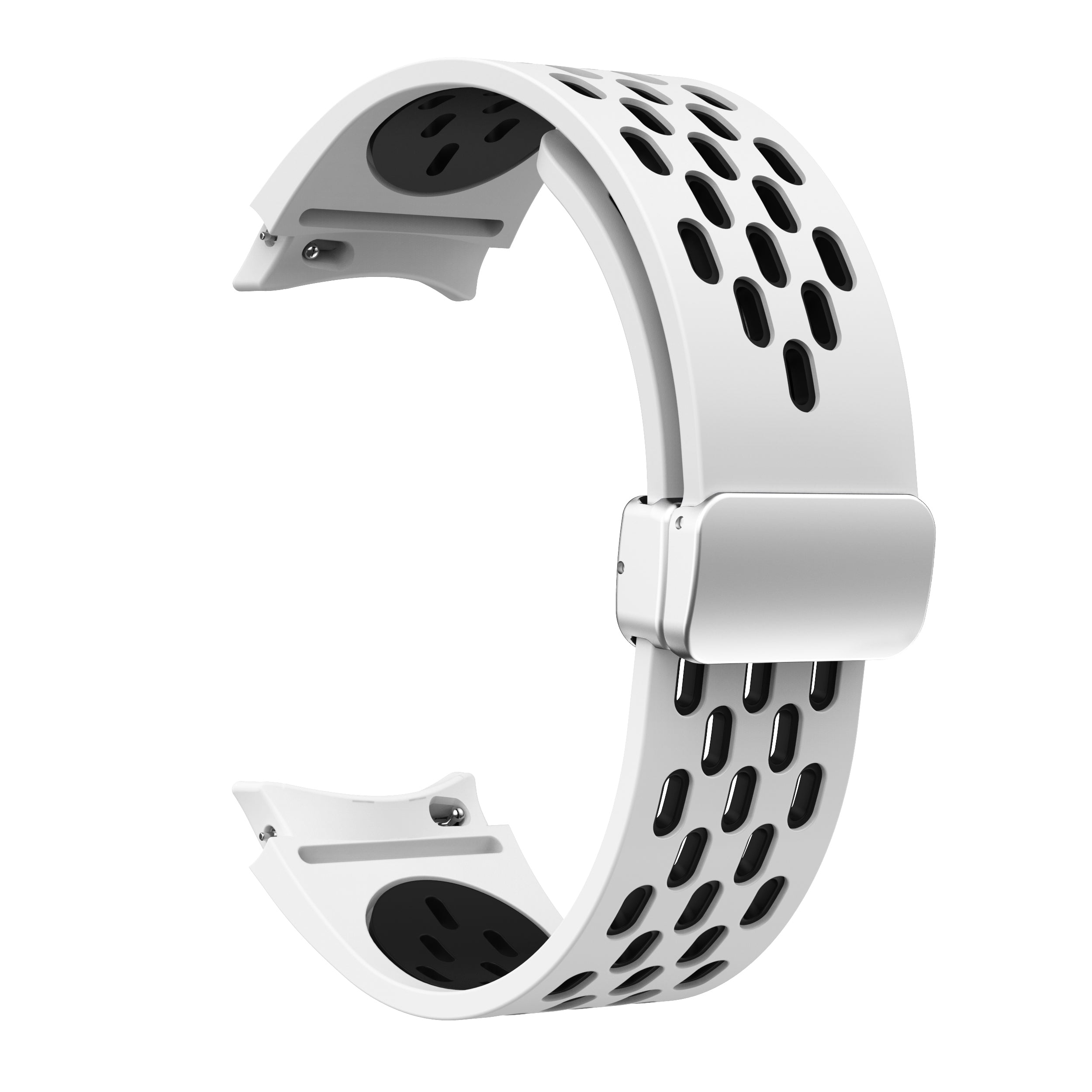 For Samsung Galaxy Watch6 40mm / Watch6 44mm / Watch6 Classic 43mm Watch Strap with Silver Buckle - White+Black For Samsung Galaxy Watch6 40mm / Watch6 44mm / Watch6 Classic 43mm Watch Strap with Silver Buckle - White+Black